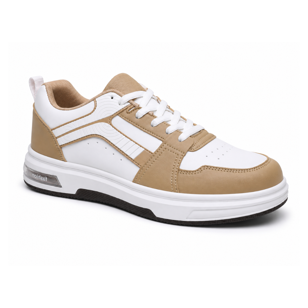 Men's White & Beige Street Sneakers