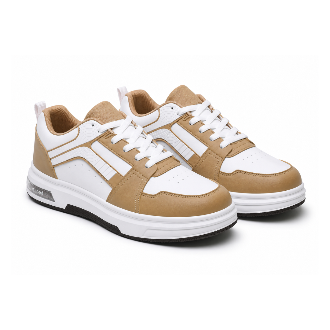 Men's White & Beige Street Sneakers