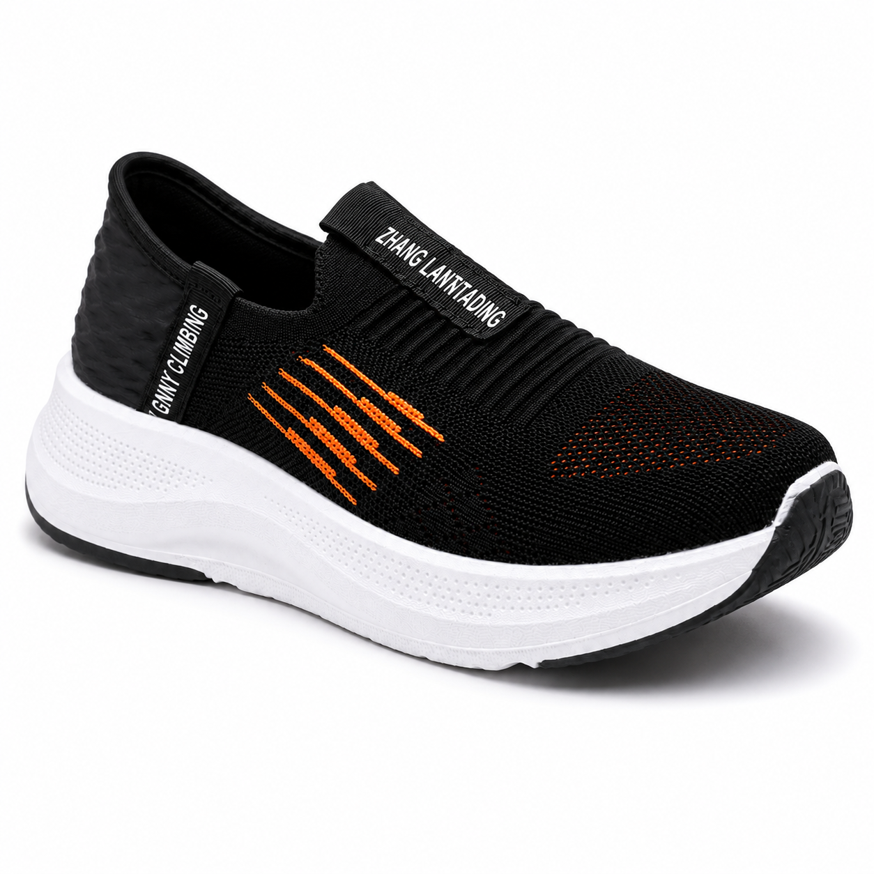Men's Knit Slip-On Running Shoes – Black & Orange