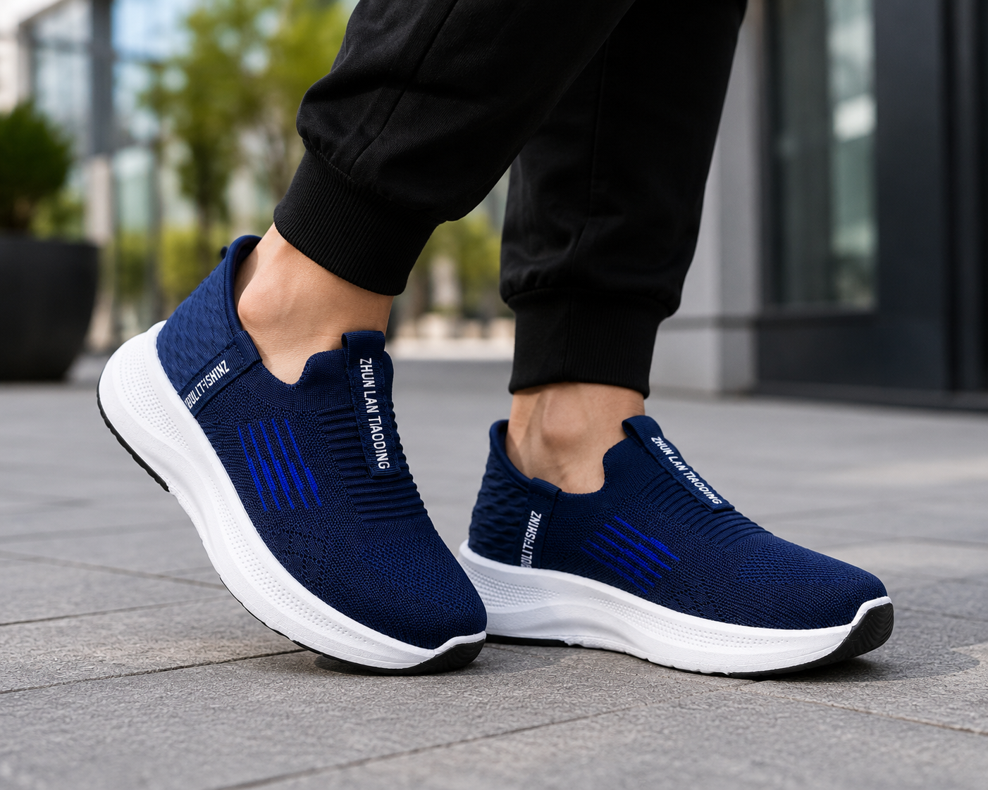 Men's Navy Blue Slip-On Walking Shoes