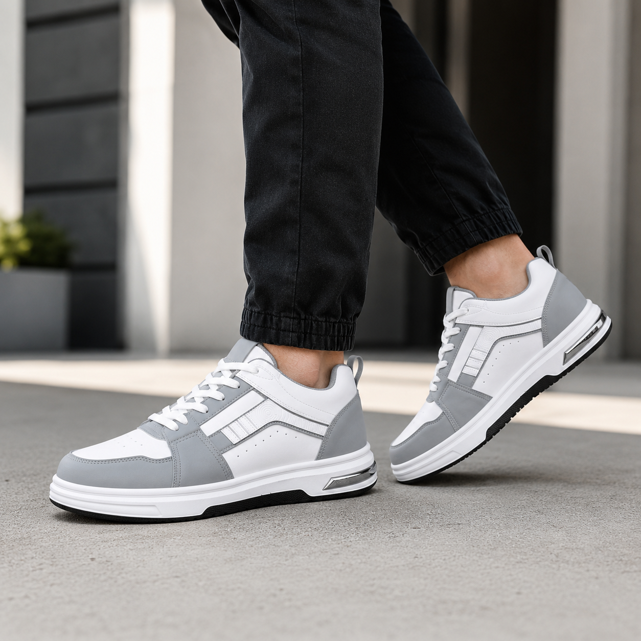 Men's Grey & White Street Sneakers